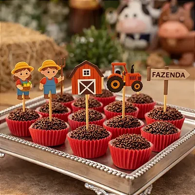 Palito Decorativo Fazendinha 10 cm – Pacote com 10 Unidades