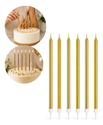 Vela De Aniversário Metalizada Dourado 19cm Kit Com 6 Unidades
