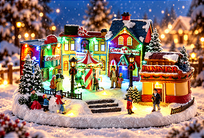 Vila de Natal com Mini Carrossel, Luz e Som – 40 cm
