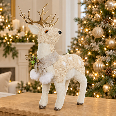 Rena de Natal em Pé de Sisal Champanhe – 44 x 29 cm