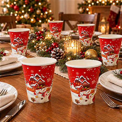 Copo de Papel Natal Boneco de Neve 270 ml – 10 Unidades