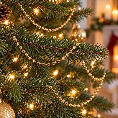 Cordão de Bolinhas Metalizadas Dourado para Árvore de Natal – 5 Metros