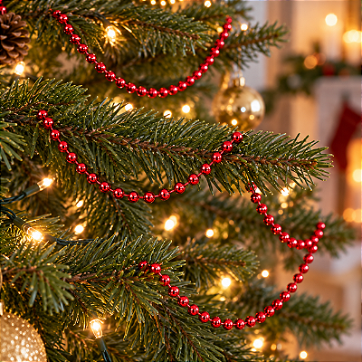 Cordão de Bolinhas Metalizadas Vermelho para Árvore de Natal – 5 Metros