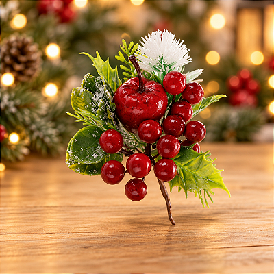 Galho Natalino Berry Vermelho 14 cm para Decoração