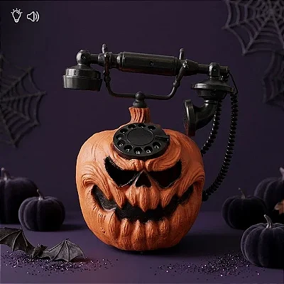 Enfeite Decorativo De Halloween Com Som e Luz - Telefone Abóbora - 28,5x24x16cm