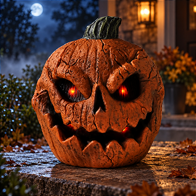Abóbora Eletrônica Malvada C/ Iluminação e Movimento de Abre e Fecha a Boca 30 cm – Decoração Halloween