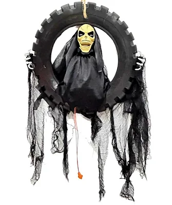 Enfeite Caveira Gordon no Pneu Luz, Som e Movimento 80cm Halloween