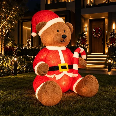 Urso de Pelúcia Inflável Gigante Com Led e Bengala 1,83m Bivolt