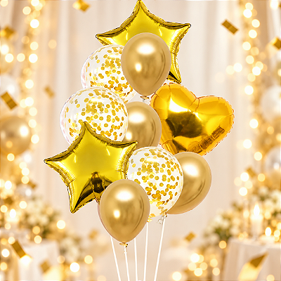 Kit Buque Balões Dourado - Buque com 10 Balões