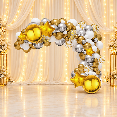Kit Arco Balão Desconstruído Dourado Luxo 56 Pçs