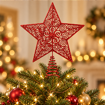 Estrela Ponteira de Natal Vermelha 35 cm – Decoração para Árvore