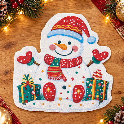 Guardanapo De Papel Natalino Boneco de Neve 33x33cm - 20 unidades