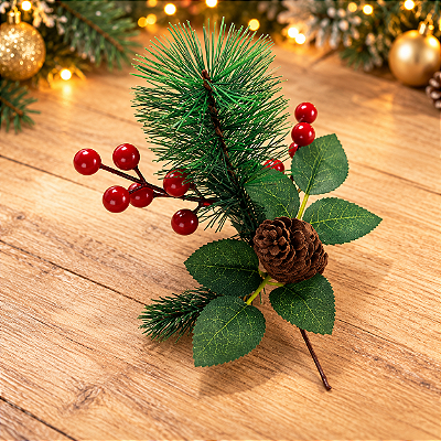Galho Natal Berry Vermelho - 27cm com Cabo