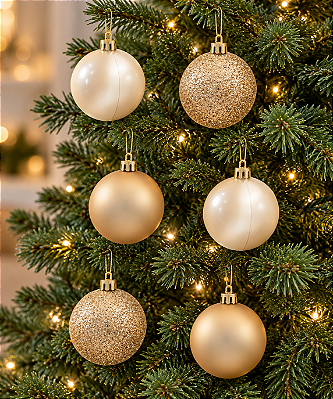 Bola De Natal Champagne Brilho/Fosco/Glitter Tubo 7cm - 6 Unidades