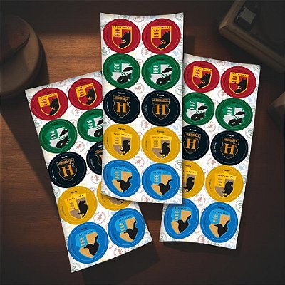 Adesivo Redondo Harry Potter - 3 Cartelas Com 10 Adesivos Cada (30 Unidades)