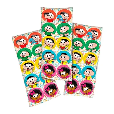 Adesivo Redondo Festa Mônica - 3 Cartelas Com 10 Adesivos Cada (30 Unidades)