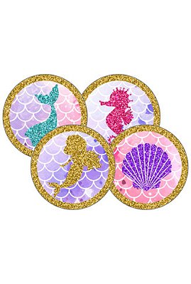 Adesivo Redondo Sereia - 2 Cartelas Com 8 Adesivos Cada (16 Unidades)