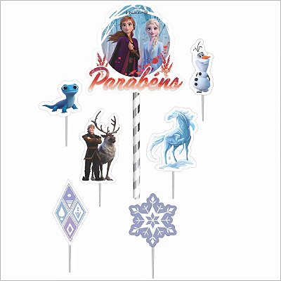 Topo de Bolo Topper Decoração Frozen - 7 Peças (01 Topper maior + 6 Picks) - Piffer