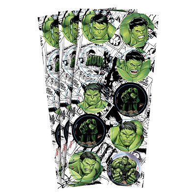 Adesivo Redondo Festa Hulk - 3 Cartelas Com 10 Adesivos Cada (30 Unidades)