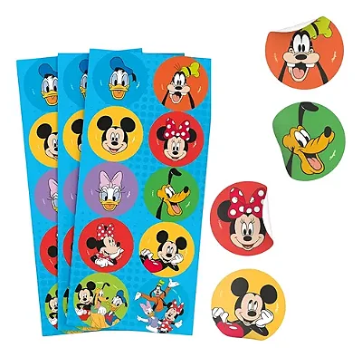 Adesivo Redondo Festa Mickey e Amigos - 3 Cartelas Com 10 Adesivos Cada (30 Unidades)