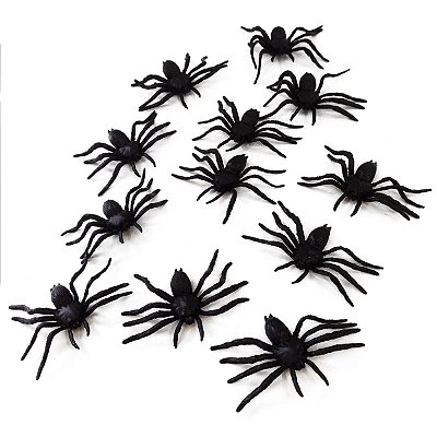 Mini Aranhas de Plástico – Decoração ou Lembrancinha Halloween – Pacote com 12 Unidades