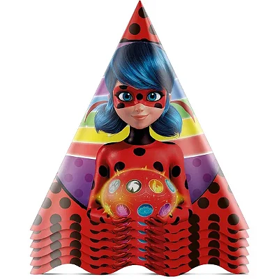 Chapéu de Festa Miraculous Ladybug - 8 Unidades
