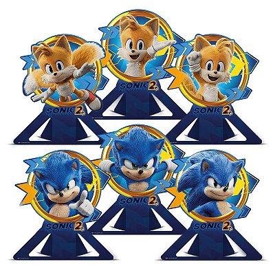 Decoração de Mesa Festa Sonic em Papel Cartonado 20x15cm - 6 Unidades