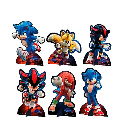 Decoração de Mesa Festa Sonic em Papel Cartonado 20x15cm - 6 Unidades