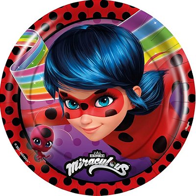 Prato de Papel Redondo Festa Miraculous 18cm - 8 Unidades