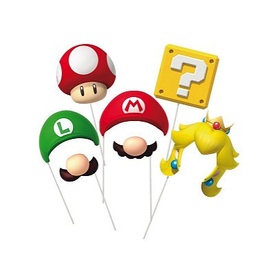 Plaquinhas para Foto Mario Bros - 8 unidades