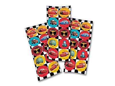 Adesivo Redondo Carros Disney - 3 Cartelas Com 10 Adesivos Cada (30 Unidades)