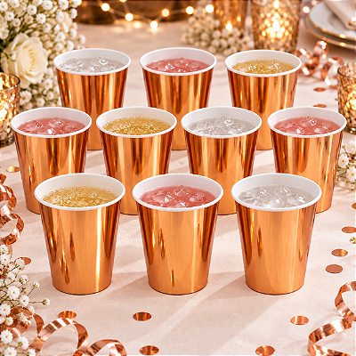 Copo de Papel Liso Rose Gold - 10 Unidades
