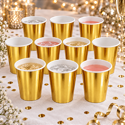 Copo de Papel Liso Dourado - 10 Unidades