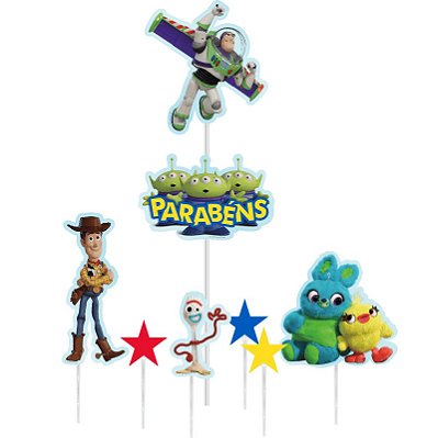 Topo de Bolo Topper Decoração Toy Story Cenário - 7 Peças (01 Topper maior + 6 Picks) - Piffer