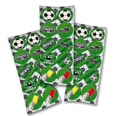 Adesivo Redondo Futebol - 3 Cartelas Com 10 Adesivos Cada (30 Unidades)