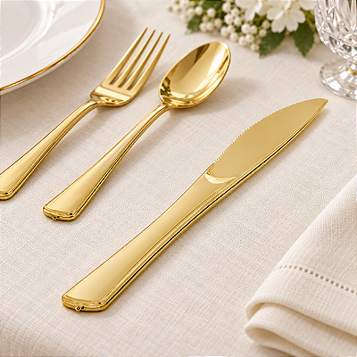 Faca de Refeição Dourado 20cm - 8 Unidades