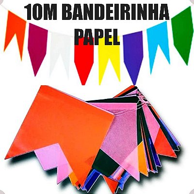 Bandeirinhas Colorida de Papel Festa Junina 16cm x 20cm - 10 Metros