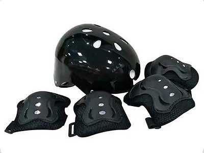 Kit de Protecao Infantil Capacete Cotoveleira Joelheira - Preto