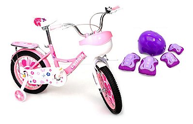 Bicicleta Infantil Rosa Princesa Aro 16 + Kit De Proteção