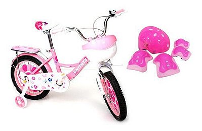 Bicicleta Infantil Aro 16 Princess Rosa + Kit De Proteção