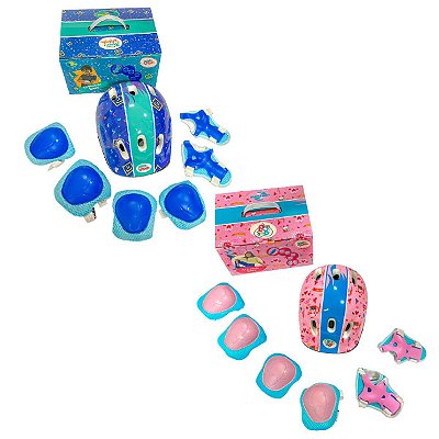 Kit de Proteção Infantil para Patins Bike Skate com Capacete