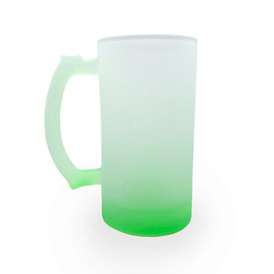 Caneca Importada de Vidro Jateado 475ml Degradê Verde Claro