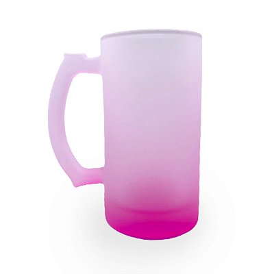 Caneca Importada de Vidro Jateado 475ml Degradê Rosa