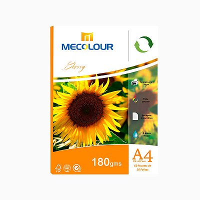 Papel Fotográfico A4 180g GLOSSY pct 20 Folhas - MECOLOUR