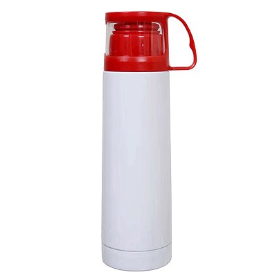 Garrafa Térmica para Sublimação Com Copo Vermelho 500ml