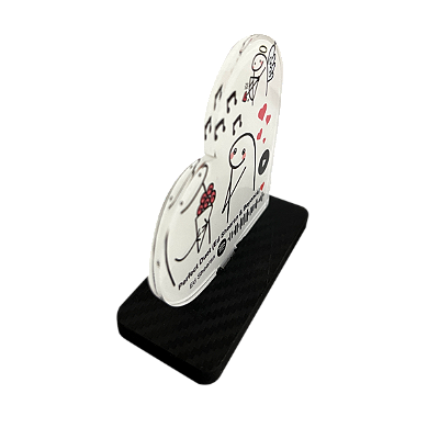 Mini Totem Coração 71x74mm Acrilico Retroverso Base 6mm Adesivo Fibra Preta