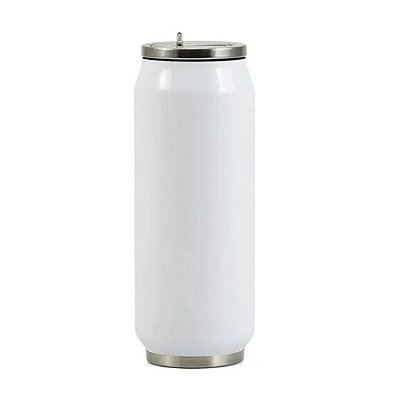 Squeeze Lata Térmica Branco Com Tampa e Canudo 500ml - Mecolour