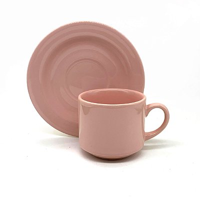 Xícara 180ml Rosa Claro Com Pires - Nacional Sublime