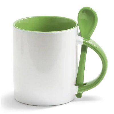 Caneca RETA Com Colher Verde Claro 325ml