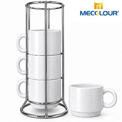 Kit 4 Xícaras Cerâmica c/ Suporte Metal MECOLOUR